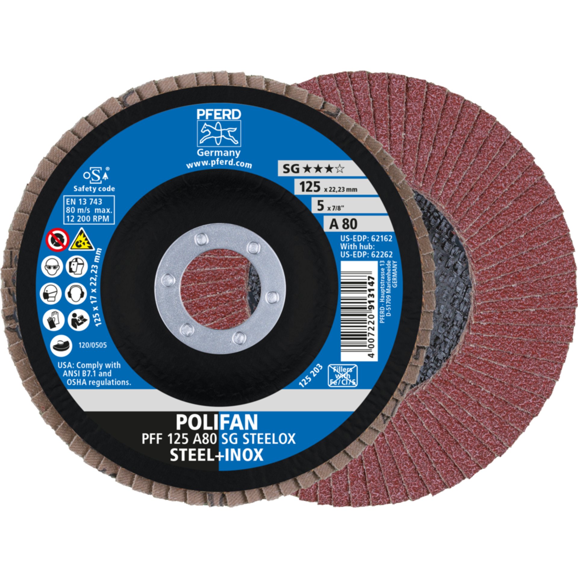 Pferd POLIFAN Fächerscheibe PFF 125x22,23 mm flach A80 Leistungslinie SG STEELOX