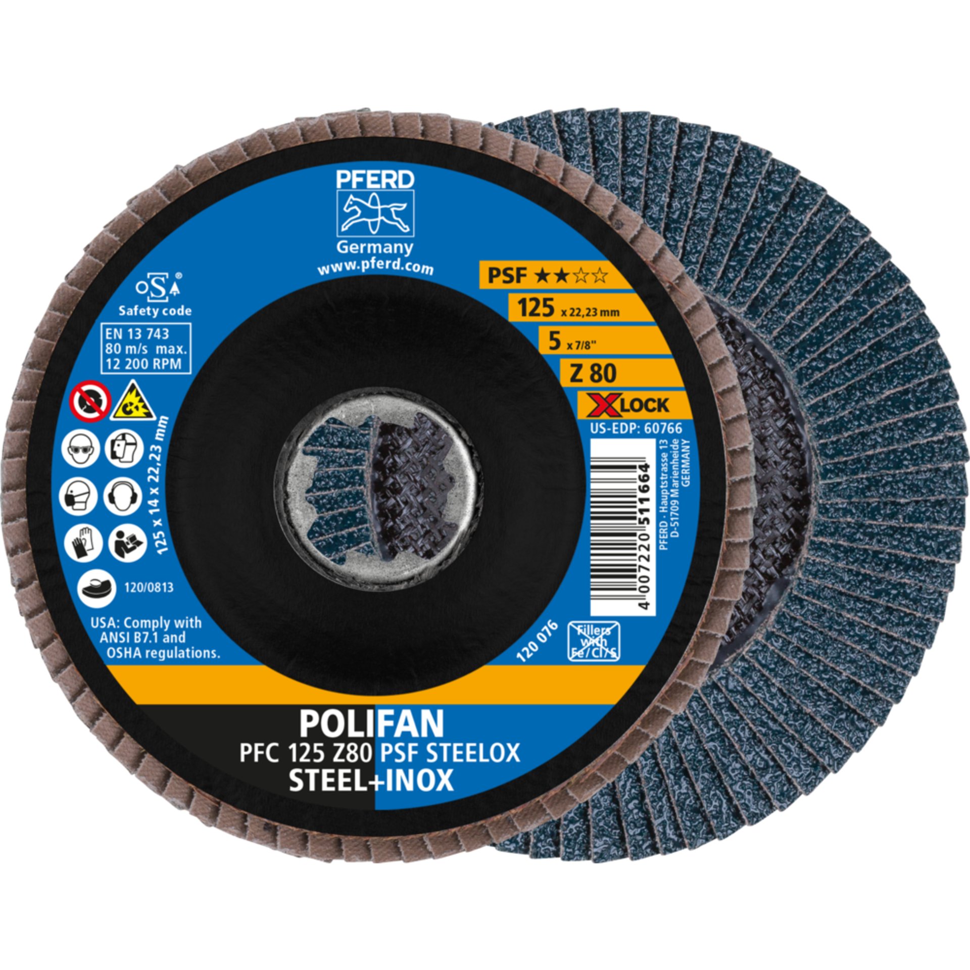 Pferd POLIFAN Fächerscheibe PFC 125 mm X-LOCK konisch Z80 Uni.-Linie PSF STEELOX