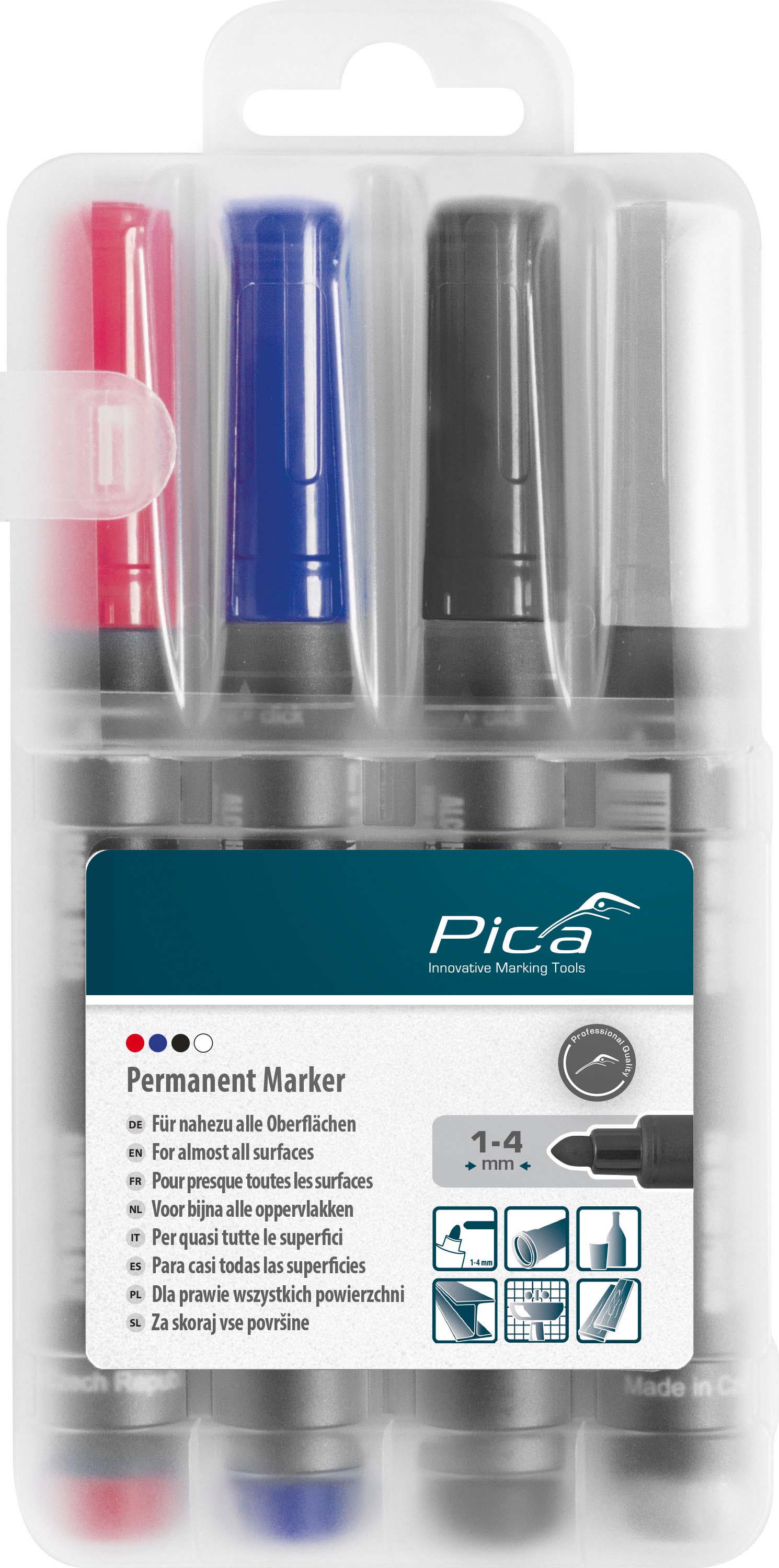 Pica Classic Permanentmarker 4er-Set, Rundspitze 1-4mm