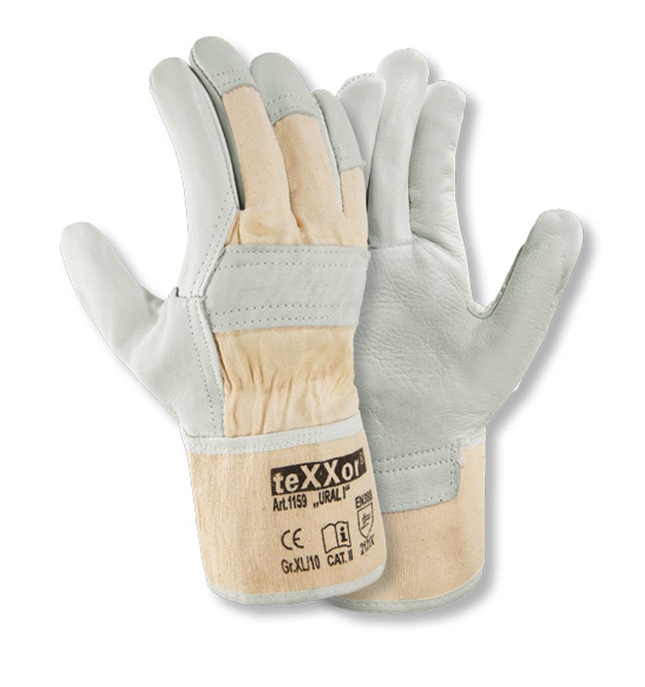 teXXor® Rindvollleder-Handschuhe URAL I 10, Leder natur/Drell weiß