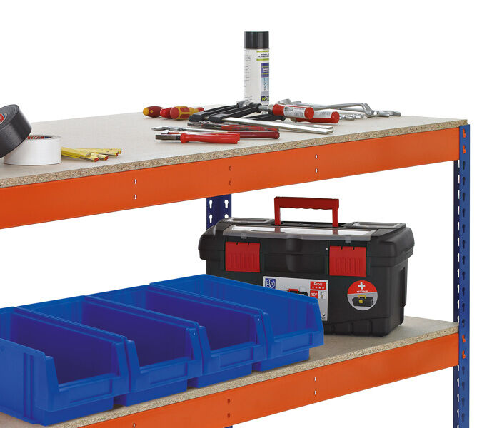 Schulte Z1-Packtisch mit Lagerebene 990x2450x926mm blau/orange