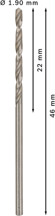Bosch PRO Metal HSS-G Spiralbohrer 1,9 mm., Spiralbohrer, Metallbohrer, Silberfarben, Durchmesser 1,9 mm, Länge 46 mm