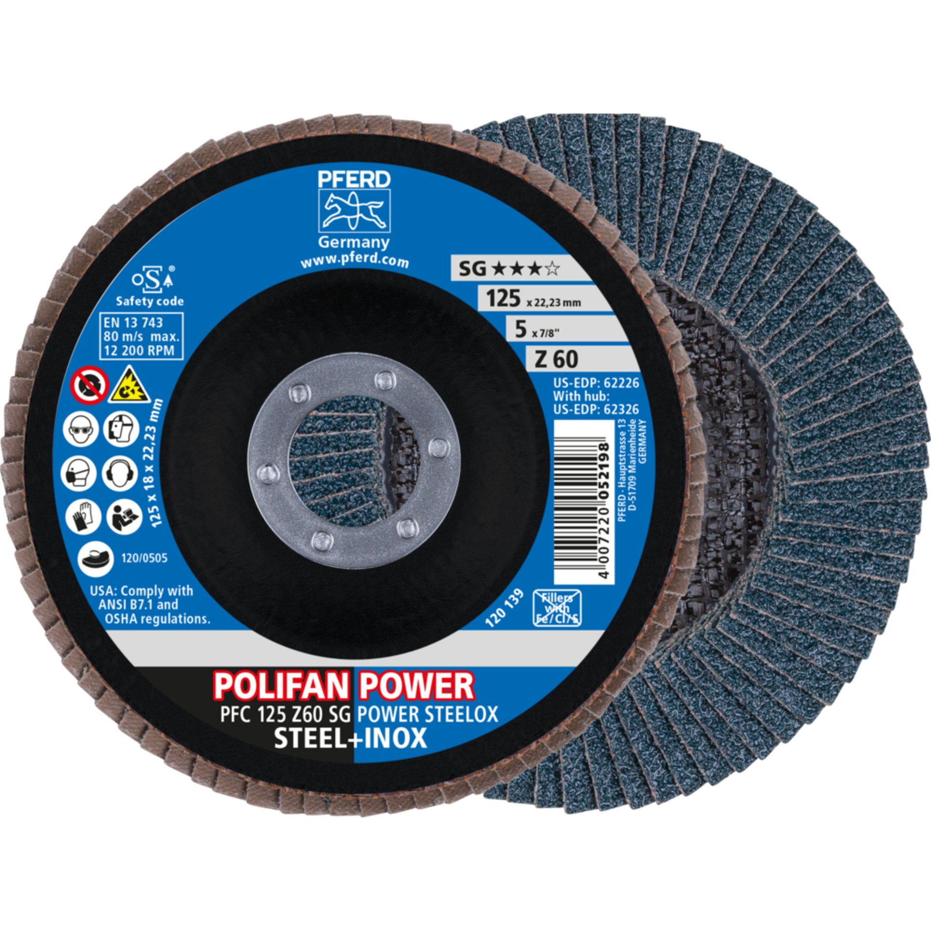 Pferd POLIFAN POWER Fächerscheibe PFC 125x22,23 mm konisch Z60 SG STEELOX