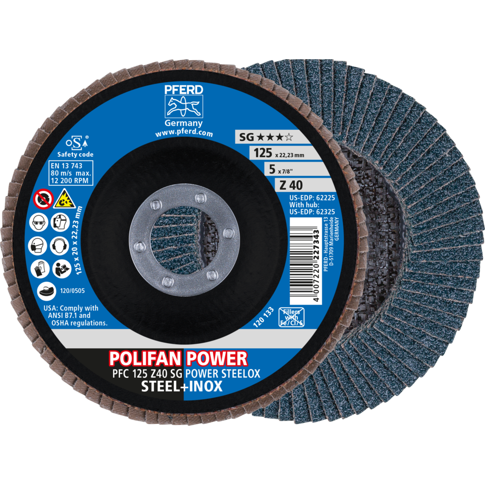 Pferd POLIFAN POWER Fächerscheibe PFC 125x22,23 mm konisch Z40 SG STEELOX