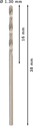 Bosch PRO Metal HSS-G twist drill bit 1.3 mm for metal., Spiralbohrer, Metallbohrer, 1,3 mm Durchmesser, 38 mm Länge, HSS-Bohrer