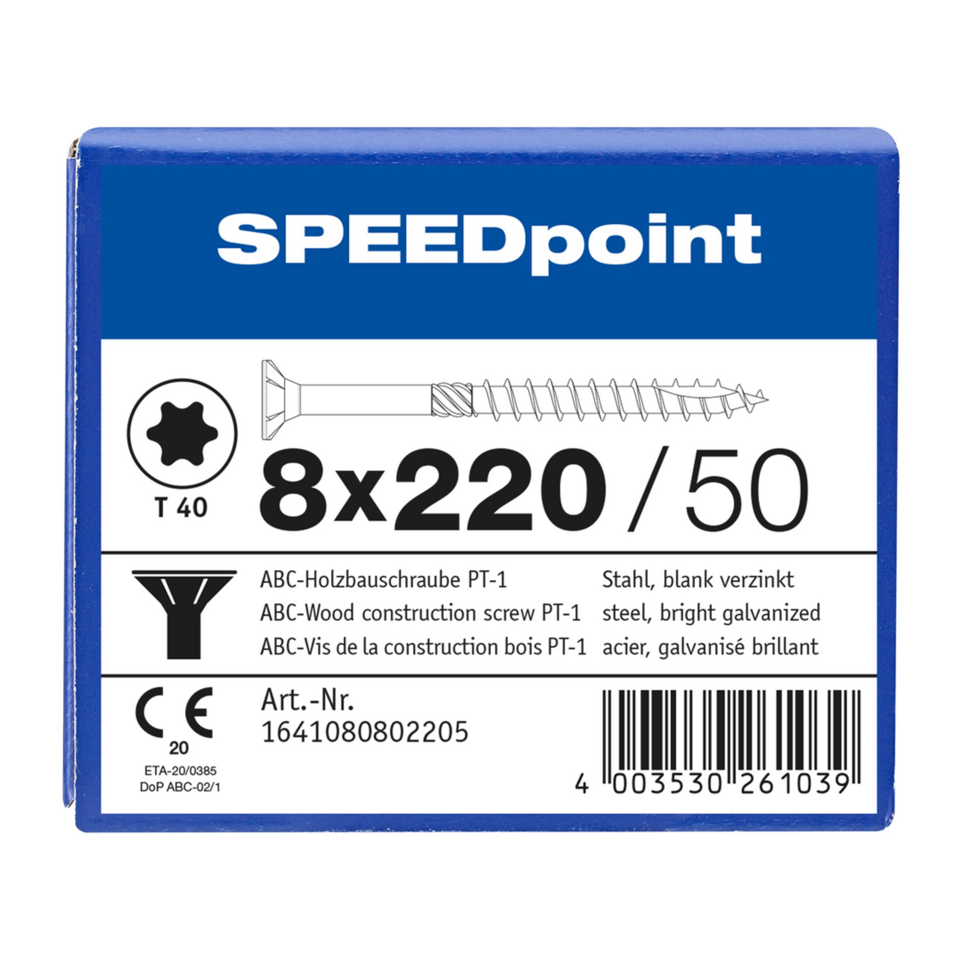 ABC SPEEDpoint Holzbauschraube Senkkopf T40 Teilgewinde Schabenut A2J 8x220mm (50)