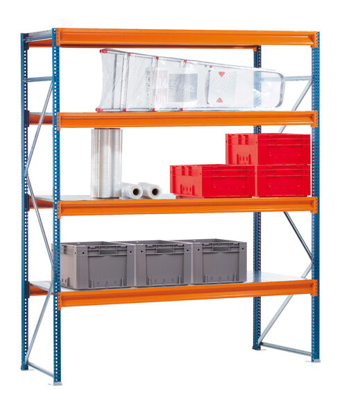 Schulte Weitspannregal W 100 2500 x 1785 x 800 mm Stahlpaneele blau/orange Fachlast 600 kg