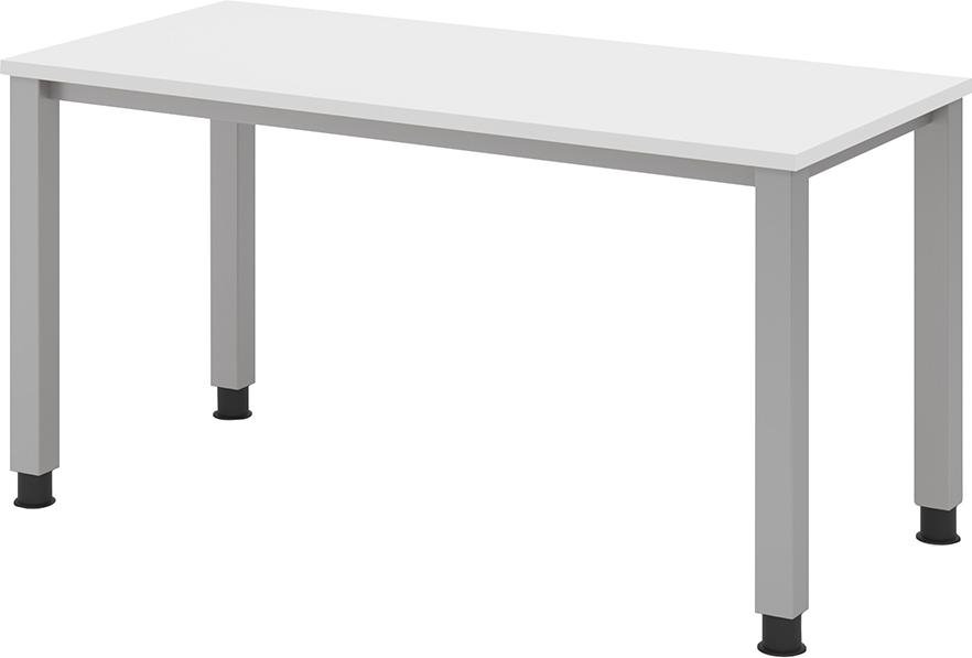 Hammerbacher Schreibtisch 4 Fuß rund B 140 x T 67 cm Weiß/silber man. Stufenlos verstellb.