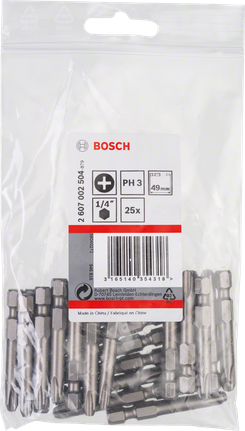 Bosch PH3 25-teiliges Schraubendreher-Bit-Set., Schrauberbit-Set, PH3-Bits, 1/4-Zoll, 25-teilig, Bosch