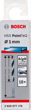 Bosch HSS PointTeQ 1 mm twist drill bit pack., HSS-Bohrer, 1 mm, Metallbohrer, Hochgeschwindigkeitsstahl, Bosch
