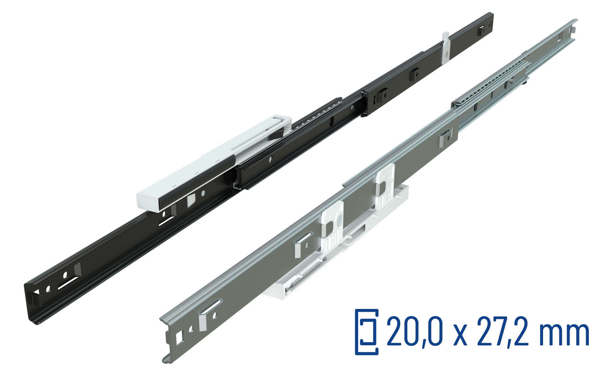 Schubladenschubladenführung, Schubladenauszug, Metallführung, Teleskopführung, 20x27 mm