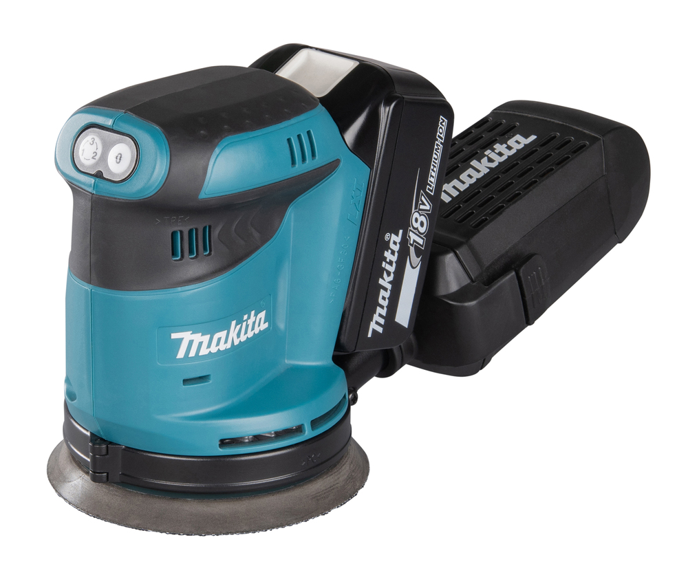 Makita Akku-Exzenterschleifer DBO180RTJ 18V LXT 125mm mit 2x 5,0Ah Akkus und Ladegerät im Makpac