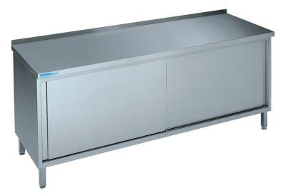 Produktbild Edelstahl-Arbeitstisch mit Schiebetüren und höhenverstellbarem Zwischenboden