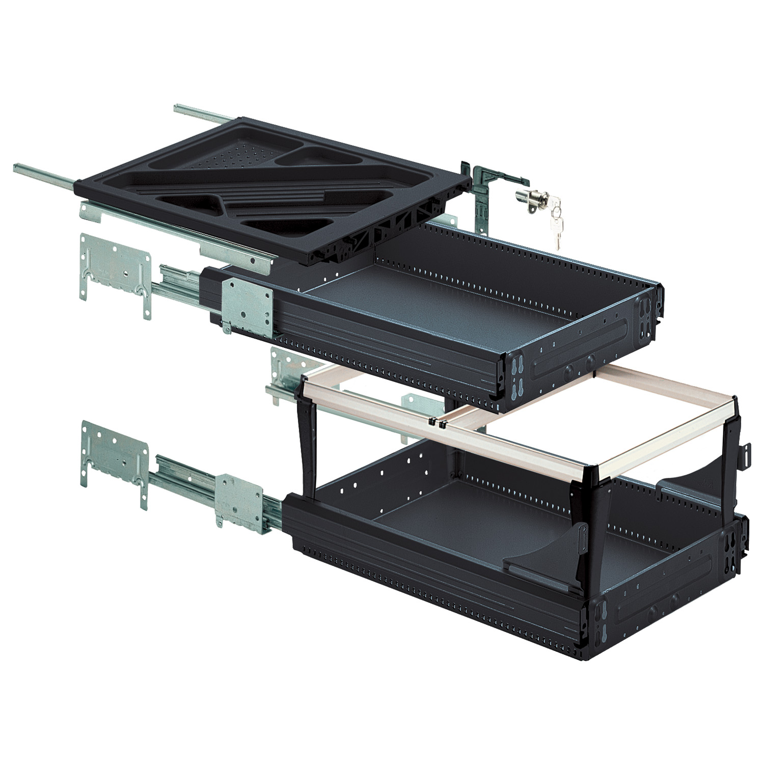 HETTICH Container-Set mit Voll- und Überauszügen, Einbautiefe (min) 530 mm, schwarz