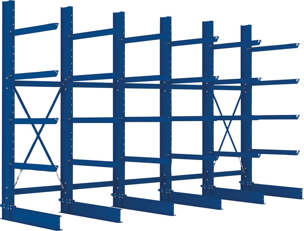 META Kragarmregal H 5 Felder B5090xT1000xH3000 mm einseitig RAL 5010 5 Ebenen Traglast 3030kg