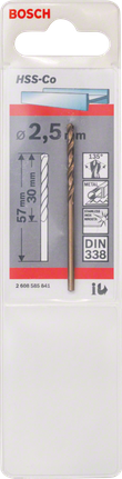 Bosch HSS-Co Metallbohrer 2,5 mm DIN 338., Spiralbohrer, HSS-Co, 2,5 mm, DIN 338, Metallbohrer