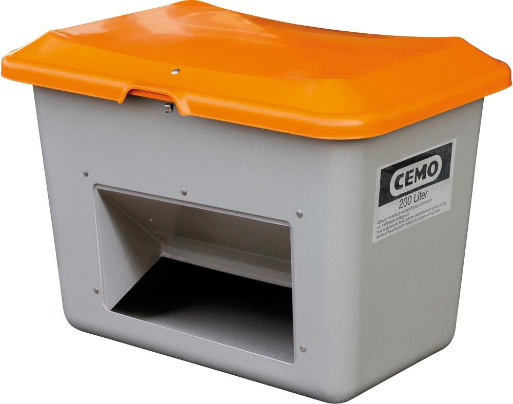 CEMO Streugutbehälter 200 l B890xT600xH640 mm mit Entnahmeöffnung grau/orange