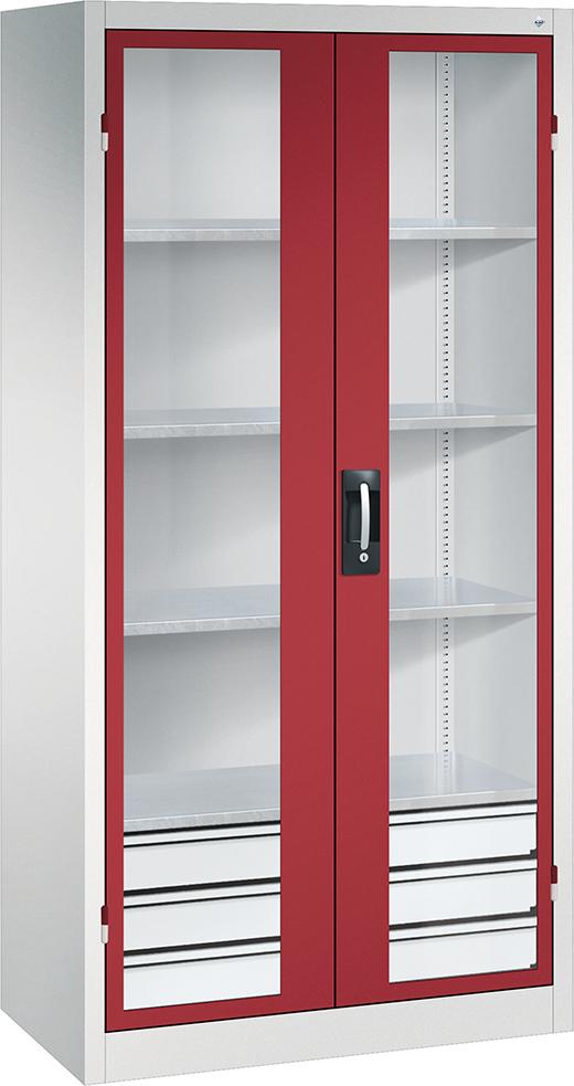 CP Schwerlastschrank, mit Flügeltüren und Schubladenblock unten, RAL 7035/3003