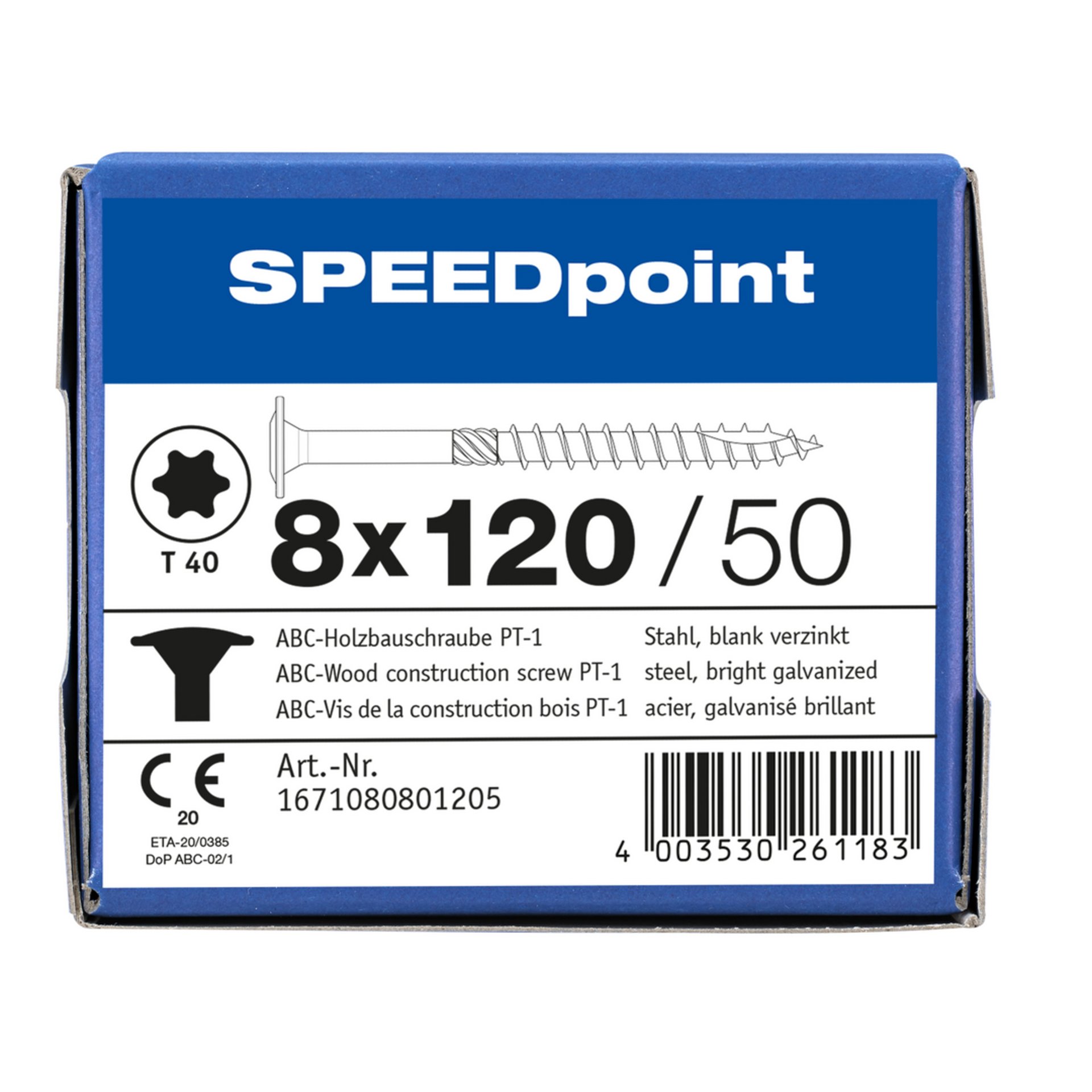 ABC SPEEDpoint Holzbauschraube Tellerkopf T40 Teilgewinde Schabenut A2J 8x120mm (50)
