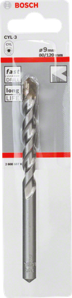 Bosch CYL-3 concrete drill bit 9mm diameter., Bosch, Betonbohrer, 9 mm, Spiralnut, Silber