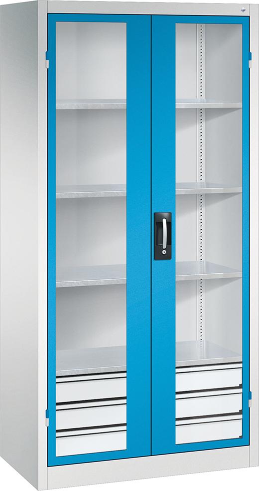 Produktbild CP Schwerlastschrank, mit Flügeltüren und Schubladenblock unten, RAL 7035/5012