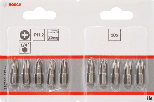 Bosch screwdriver bit set PH2 Extra Hard 25mm., Bosch Schrauberbits, Kreuzschlitz PH2, 25 mm, 1/4 Zoll, 10 Stück