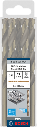 Bosch PRO Stainless Steel HSS-Co 11mm drill bits, pack of 5., Spiralbohrer, HSS-Co, Edelstahl, 5-teilig, Bohrerset