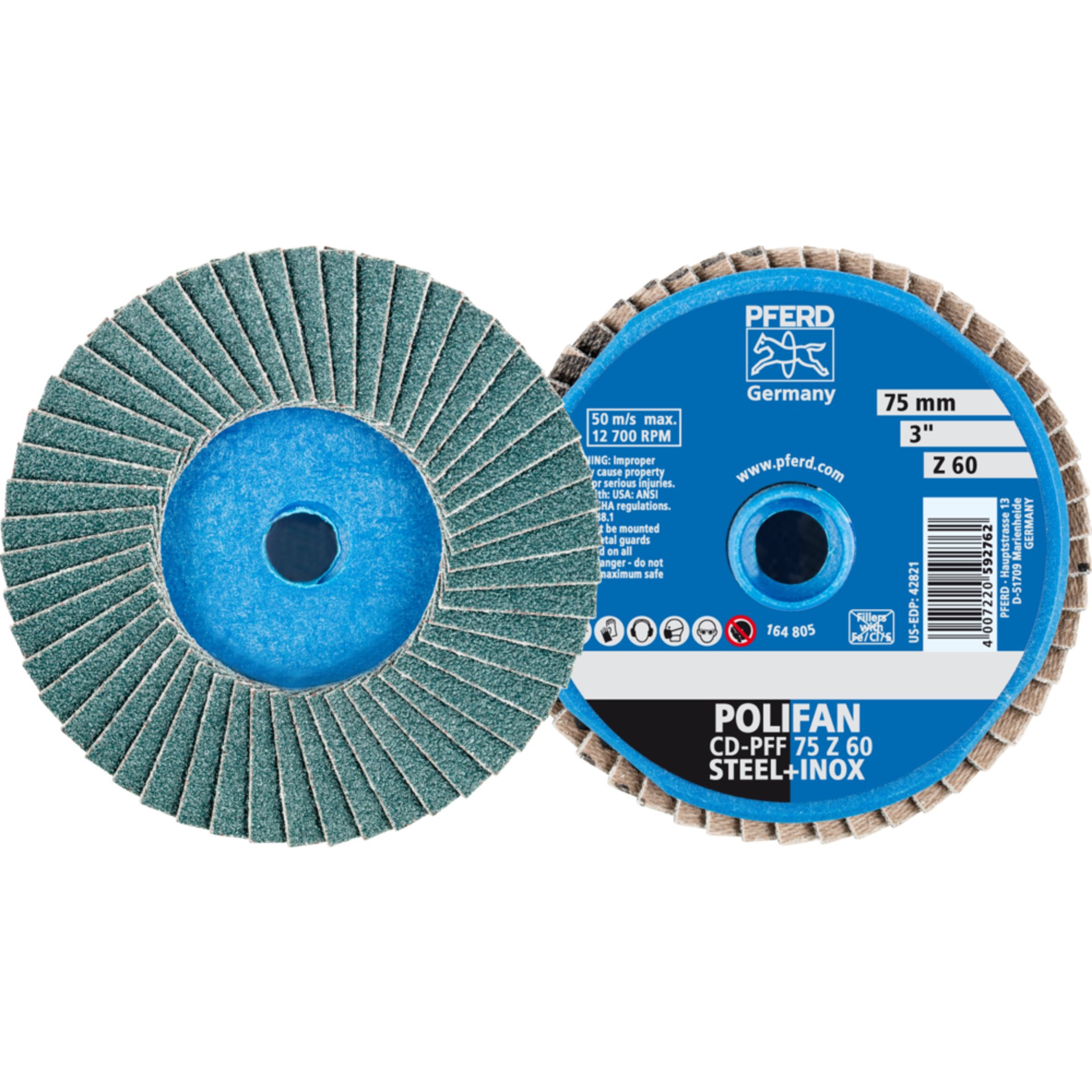 Pferd COMBIDISC Zirkon Mini-POLIFAN CD Ø 75 mm Z60 für gehärteten Stahl