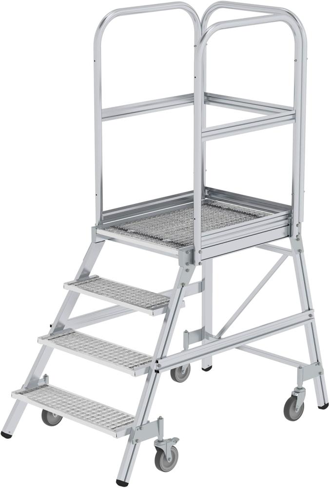 MUNK Aluminium-Podesttreppe, einseitig begehbar, Stufen- und Plattform-Ausführung: Stahl-Gitterrost