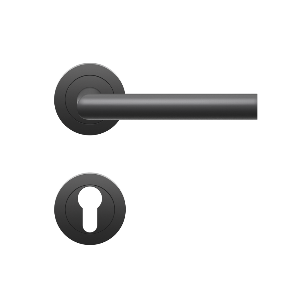 Türbeschlag, Kosmos Schwarz, Karcher Design, Rhodos, ER28 PZ0 83, 3-teilige Rosette