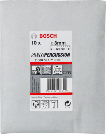 Bosch CYL-3 concrete drill bit 8mm pack., Schlagbohrer, 8-mm-Bohrer, Hartmetallspitze, 10er-Set, 120 mm Länge
