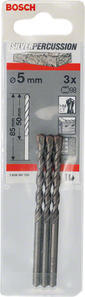 Bosch concrete drill bit CYL-3 5mm pack of three., Steinbohrer, 5 mm, 3er-Set, Silber, Schlagbohrer