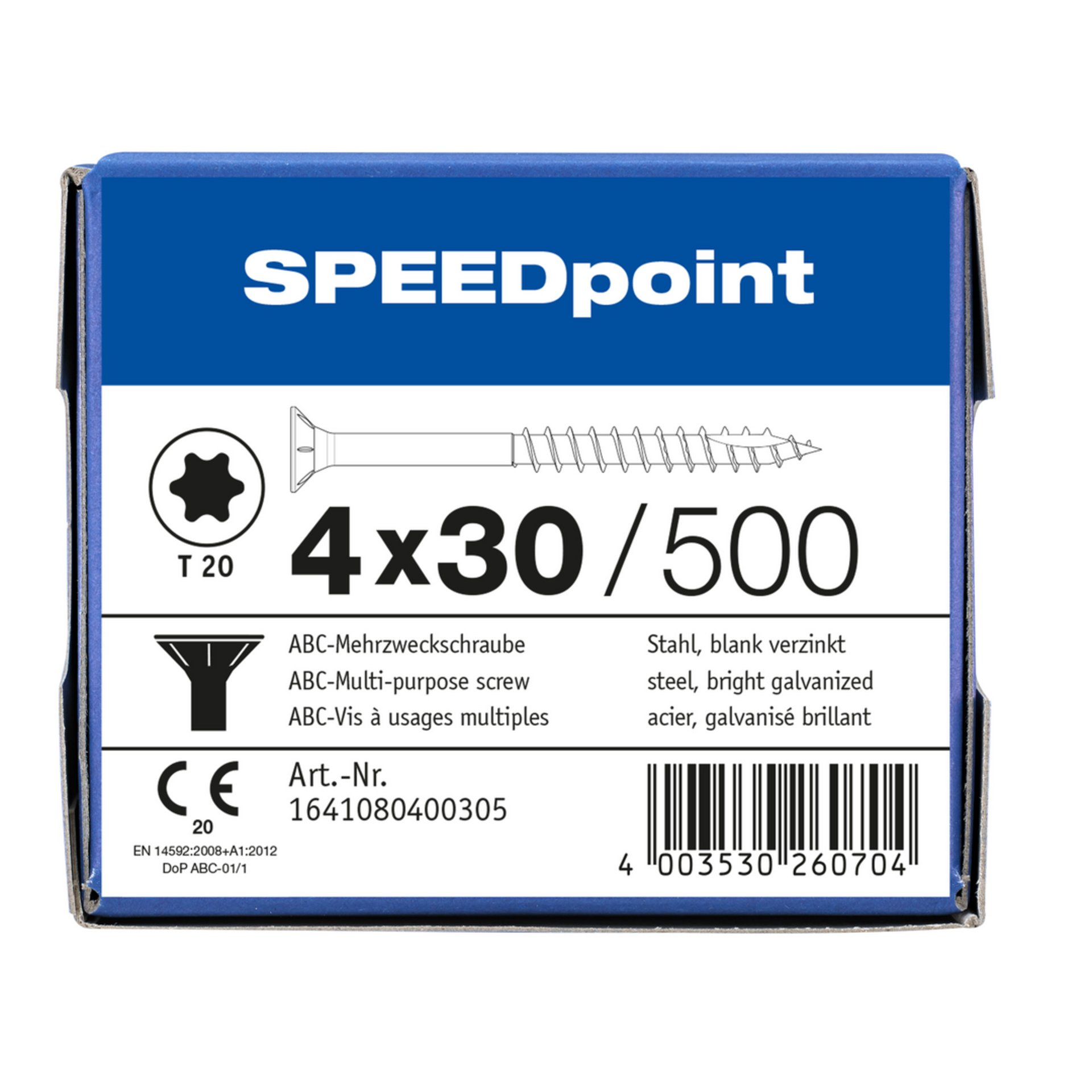 ABC SPEEDpoint Senkkopf T20 Teilgewinde Schabenut A2J 4x30mm (500)