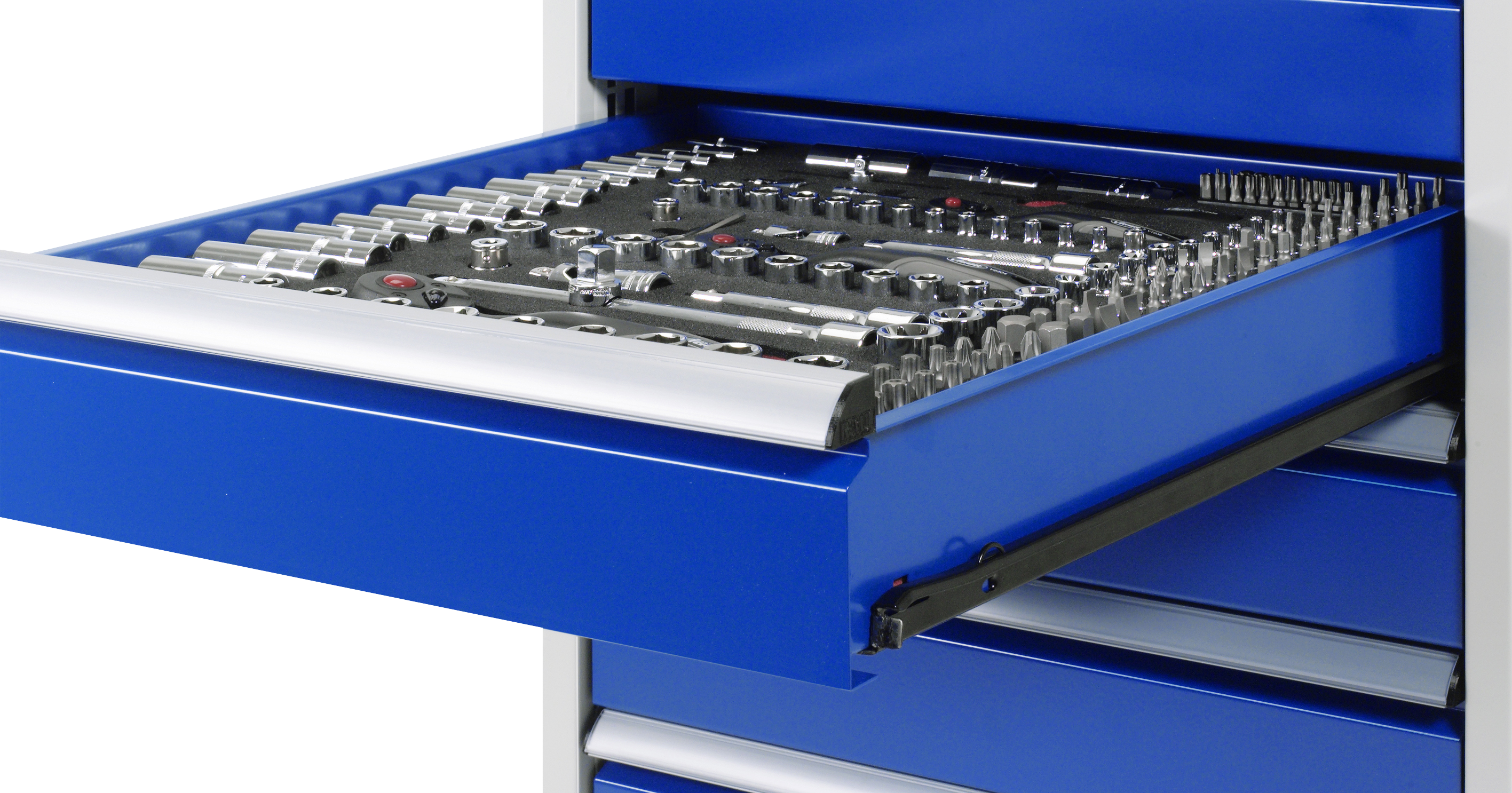 Rau Werkbank 8909A2 B2000xT700xH840mm Buche-Massiv 40mm 8 Schubladen RAL7035/RAL5010