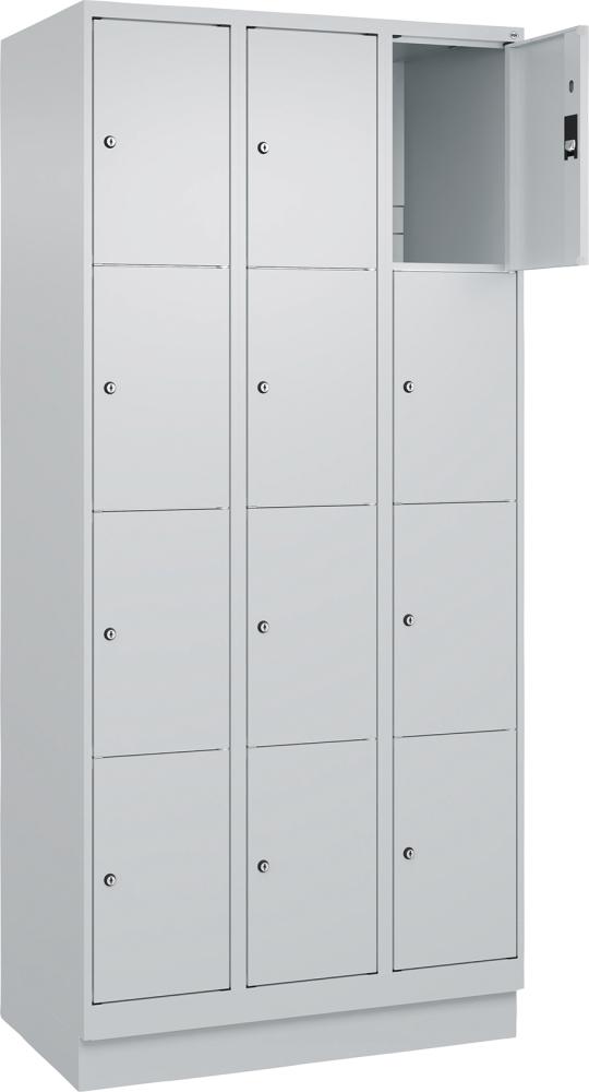 CP Fächerschrank CLASSIC B900xT500xH1950 mm RAL 7035/7035, 3x4 Fächermit 100 mm hohem Sockel