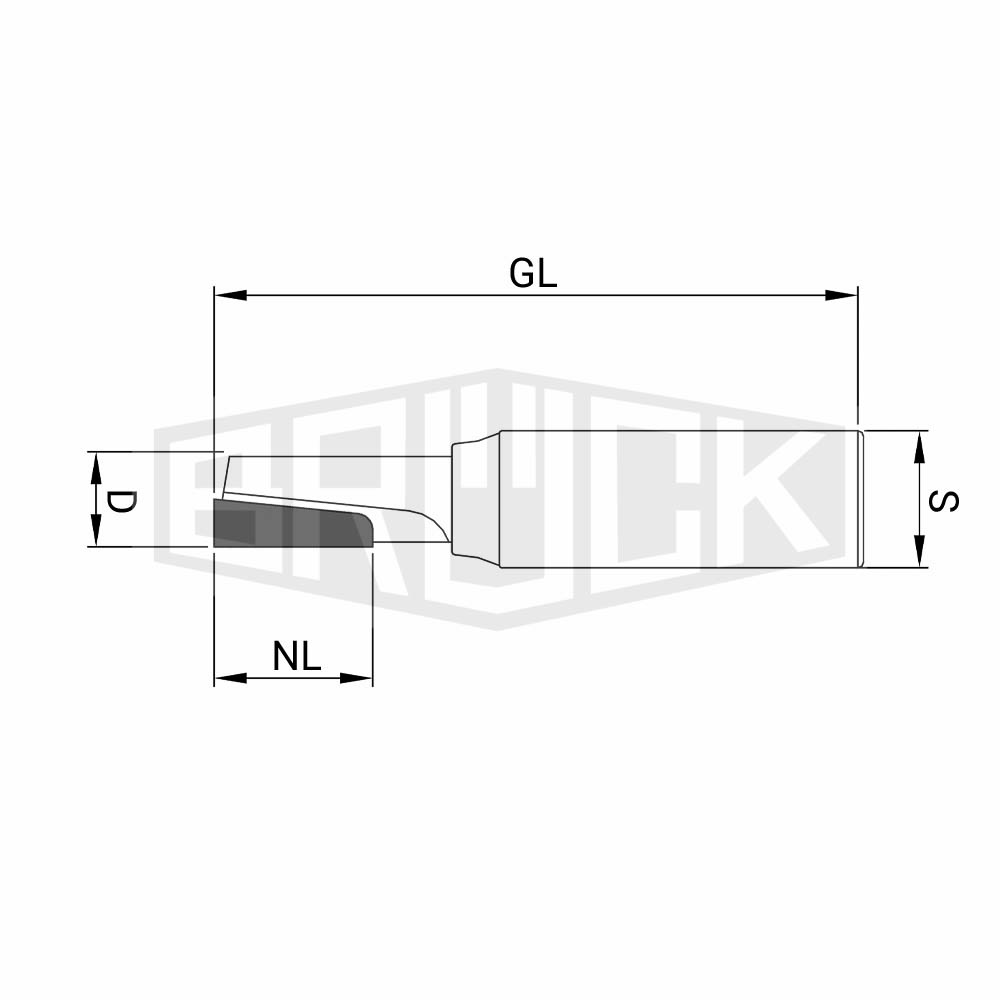 Brück DP-Schaftfräser Z1 / rechts D=8mm NL=12mm GL=65mm S=8x40mm