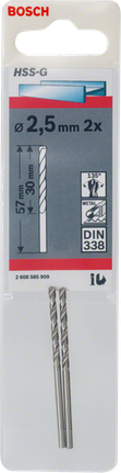 Bosch HSS-G Metallbohrer 2,5 mm DIN 338 Packung., Spiralbohrer, HSS-G, 2,5 mm, Metallbohrer, DIN 338