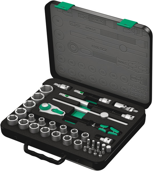 8100 SC 2 Zyklop Speed Ratchet Set, 1/2&quot; drive, metric, 37 pieces