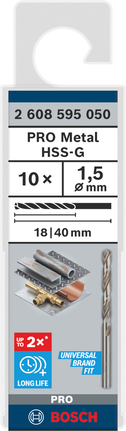 Bosch PRO Metal HSS-G 1.5 mm twist drill bit pack., Metallbohrer, HSS-G, Bohrerset, 10-teilig, Bosch