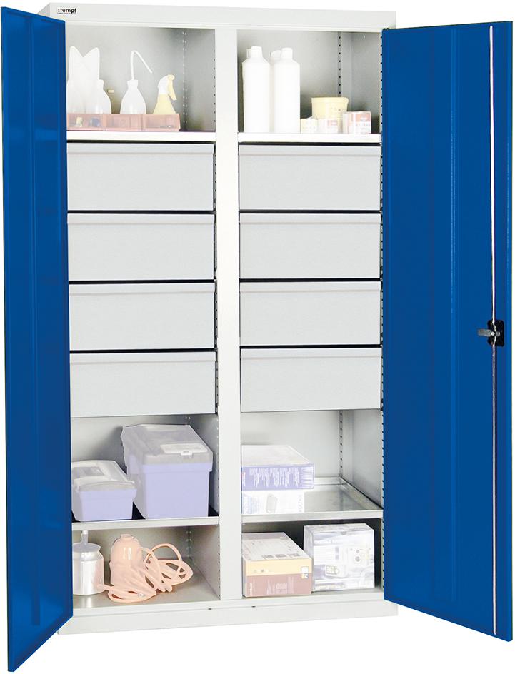 Stumpf Werkzeugschrank S2000 RAL 7035/5010 4 Wannenböden 6 Schubladen 200 mm