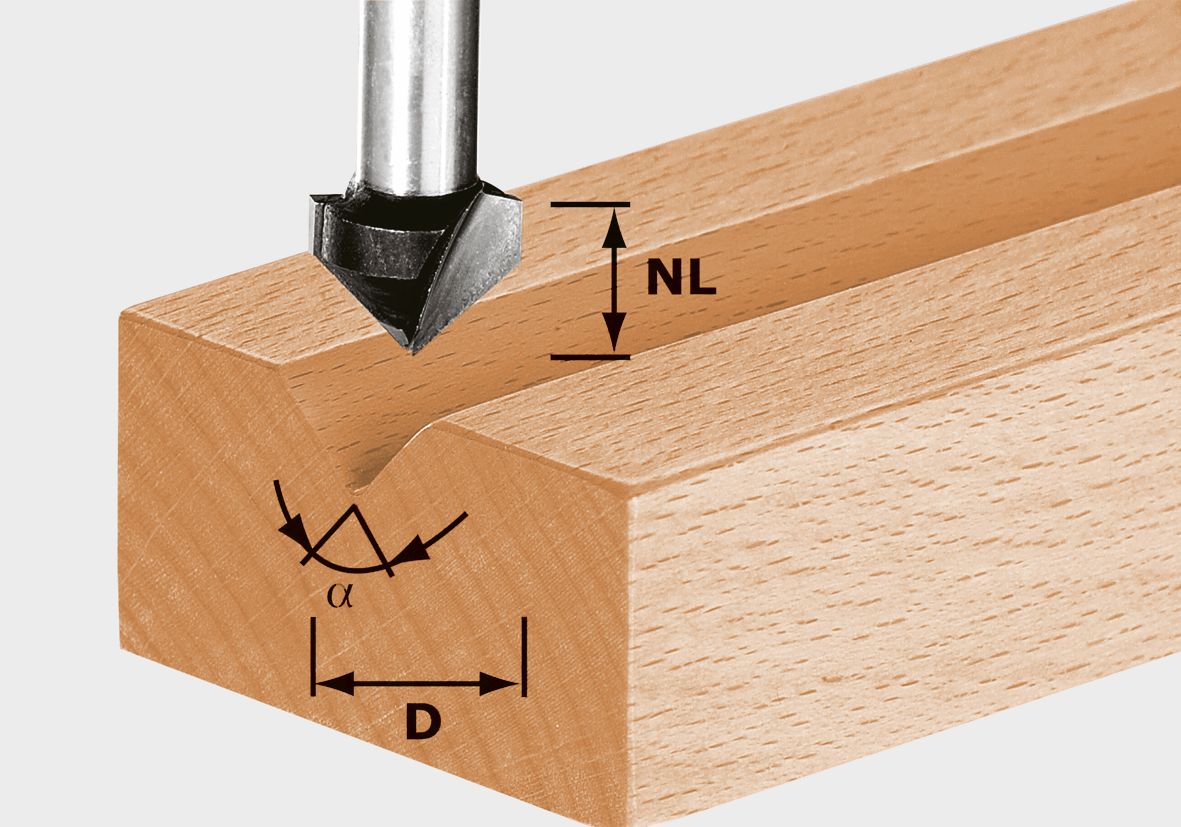 V-Nutfräser HS S8 D11/9,5/60°, Holz