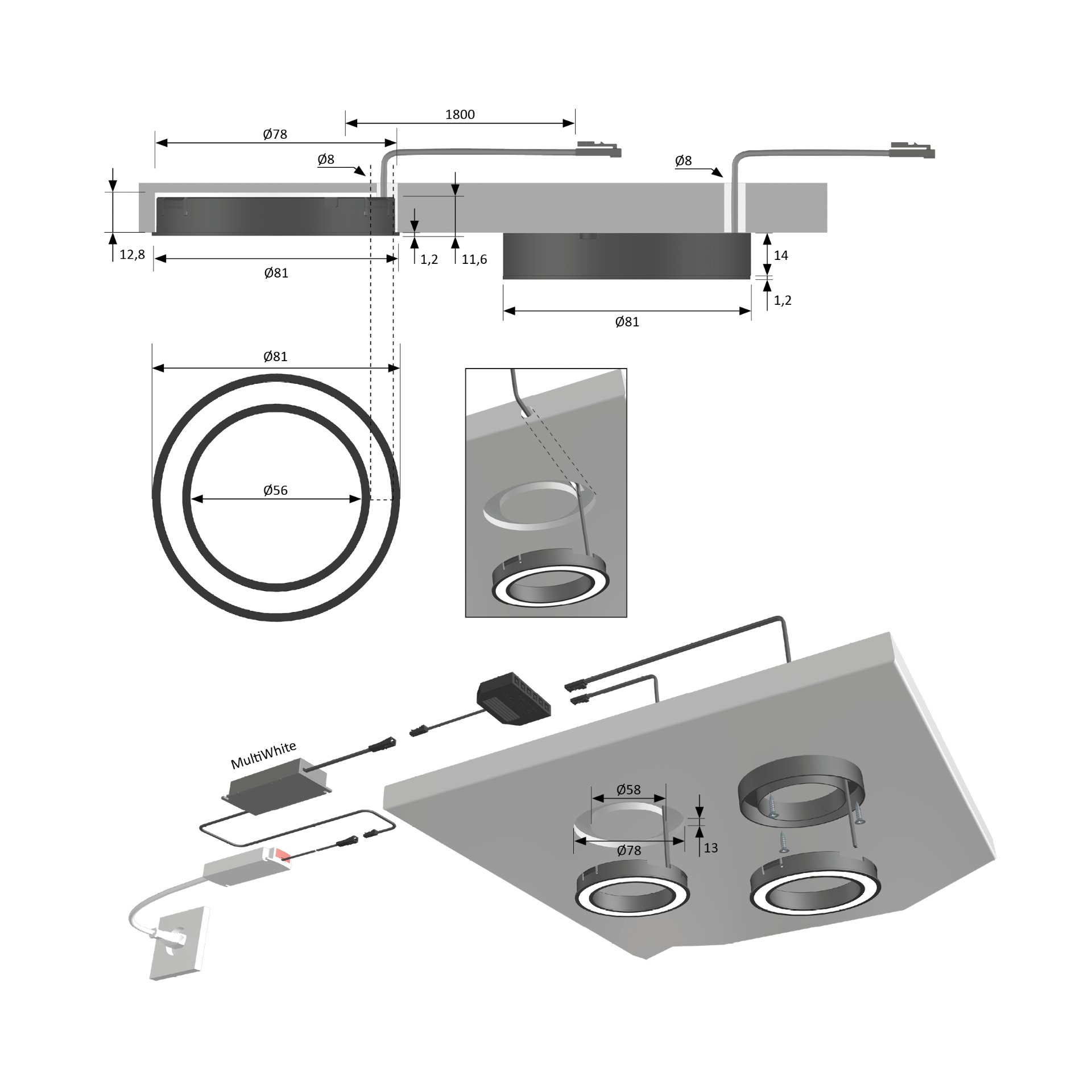 Montagezeichnung, Drinnen, Zimmer, Duscharmatur, CAD-Diagramm, Diagramm