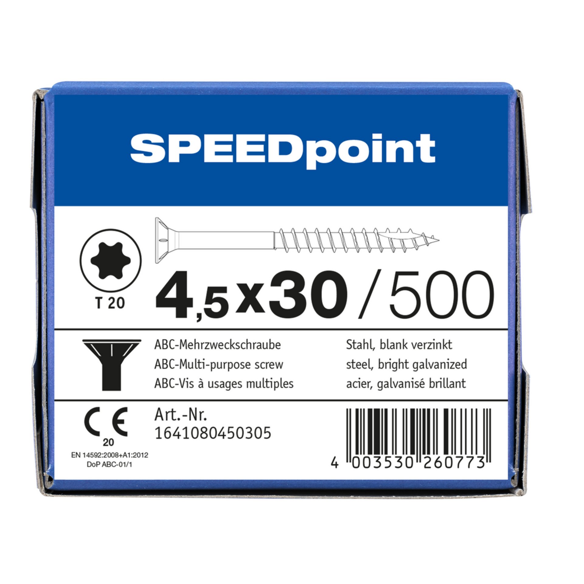ABC SPEEDpoint Senkkopf T20 Teilgewinde Schabenut A2J 4,5x30mm (500)