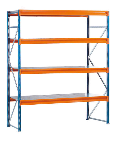 Schulte Weitspannregal W 100 2500 x 1785 x 800 mm Stahlpaneele blau/orange Fachlast 600 kg