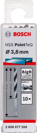 Bosch HSS PointTeQ 3.8mm twist drill bit pack.