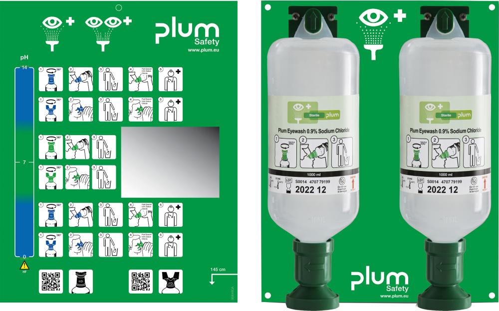 Plum Augenspülstation Maxi, 2 Flaschen, 1000ml, Natriumchloridlösung Plum