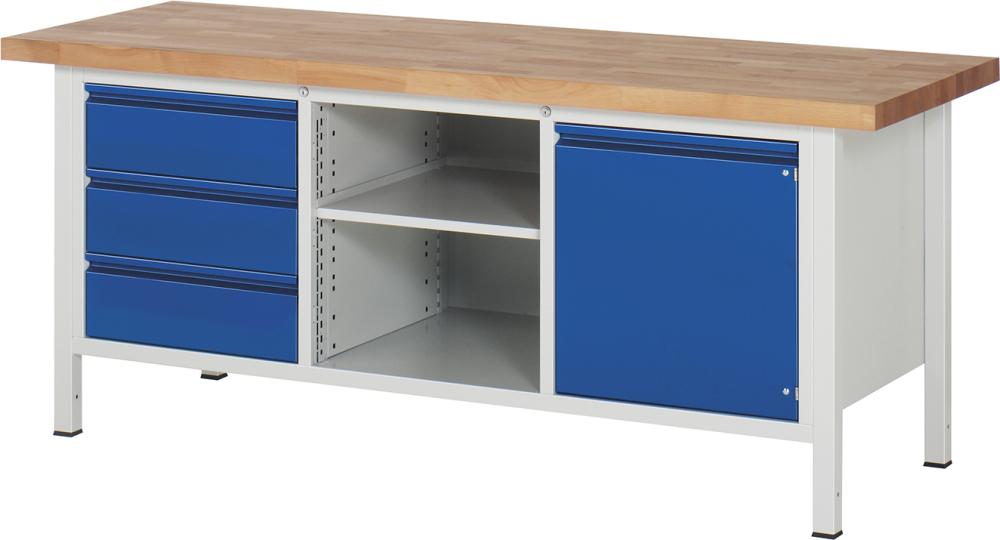 RAU Werkbank Basic B2000xT700xH840mm RAL 7035/5010 BMP: 40 mm 3 Schubladen,1 Tür