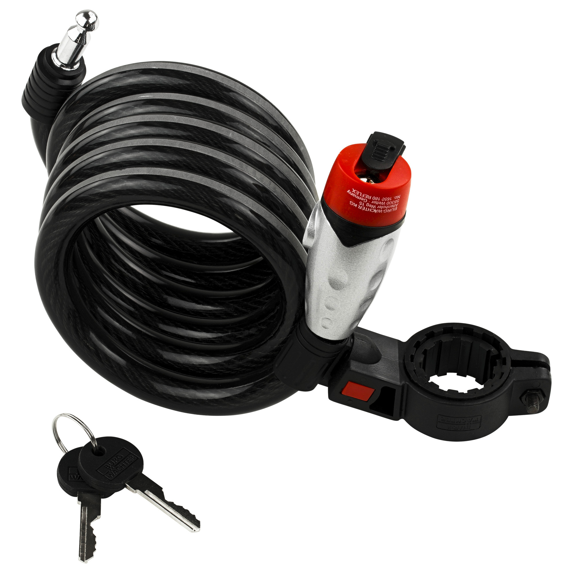 Burg-W Spiral-Seilschloss Ø 15 mm m. Schlüssel 1650 180 Reflex