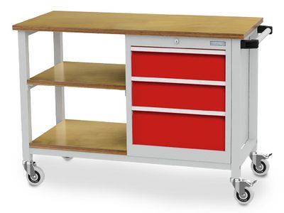 b+h Bedrunka+Hirth Mobile Werkbank Tiefe 500 mm R 18-16 3 Schubladen 2 Fachböden, Werkbank, Rollwagen, Schubladenkasten, Holzplatte, Rollbar
