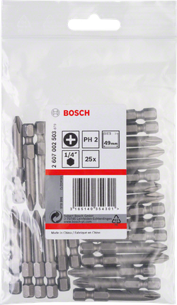 Bosch PH2 49mm screwdriver bits 25-pack., Schrauberbits, Bit-Set, Metall, 25-teilig, Kreuzschlitz PH2